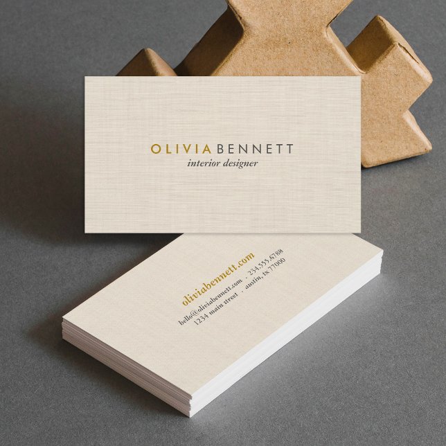 Elegant Luxury Gold Beige Linen Texture Minimalist Business Card (Creator Uploaded)
