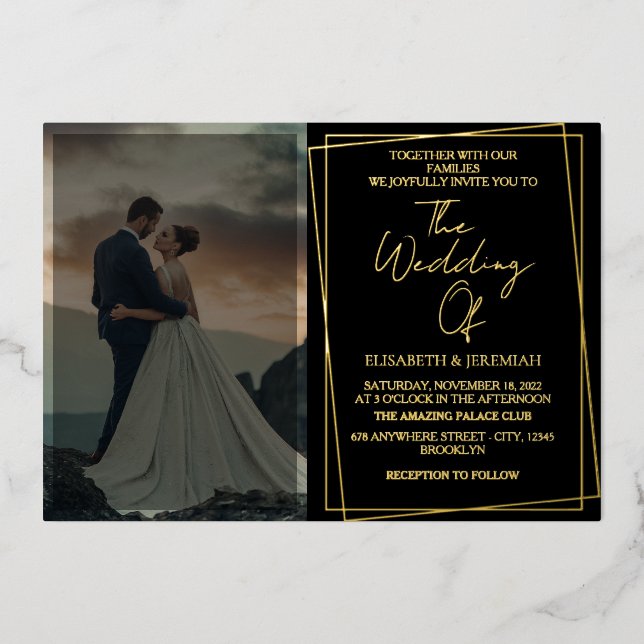 Elegant Luxury Gold & Black Overlay Photo Wedding (Front)