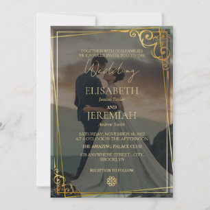Elegant Luxury Gold & Black Overlay Photo Wedding Invitation