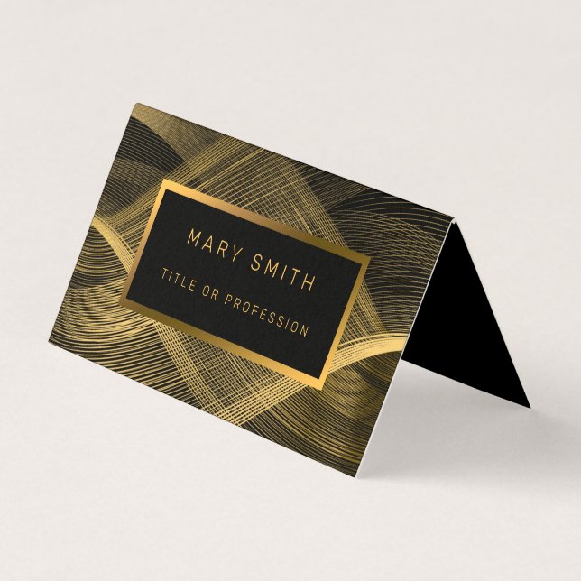 Elegant Luxury Gold Black Wave Business Card (Front)