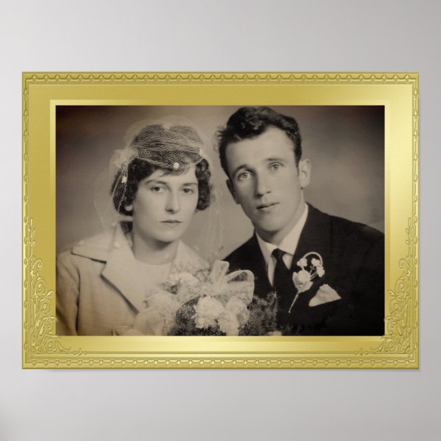 Elegant luxury gold border frame custom photo  poster (Front)