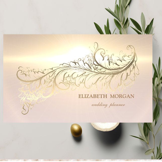 Elegant Luxury Gold Feather Business Card (Creator Uploaded)