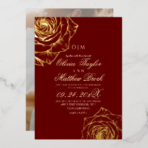 Elegant Luxury Gold Foil Rose Red Wedding