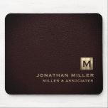 Elegant Luxury Gold Initial Logo Mouse Pad<br><div class="desc">This modern luxury mouse pad is the perfect addition to any office or workspace. The sleek design features a gold initial logo in classic block typography, adding a touch of personalisation, on a rich oxblood leather print background. The non-slip base ensures that the mouse pad stays in place while you...</div>