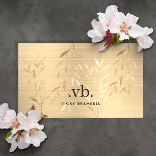 Elegant Luxury Gold Leaves Monogram Aesthetician Business Card