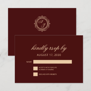 Elegant Luxury Gold Monogram Burgundy RSVP Card