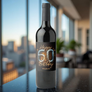Elegant Luxury Gold Mosaic on Black 60th Birthday Wine Label