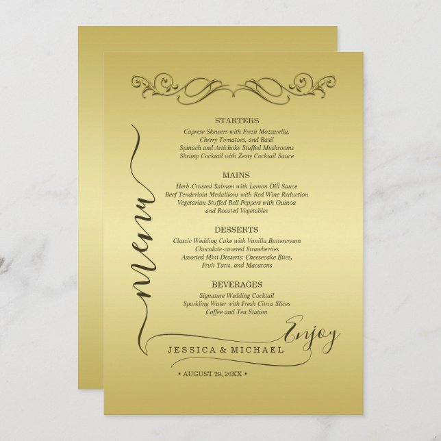 Elegant Luxury Gold Ornate wedding Menu (Front/Back)