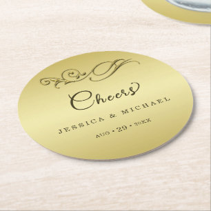 Elegant Luxury Gold Ornate wedding Round Paper Coaster