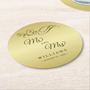 Elegant Luxury Gold Ornate wedding Round Paper Coaster