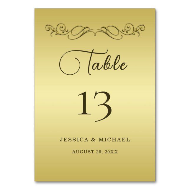 Elegant Luxury Gold Ornate wedding Table Number (Front)