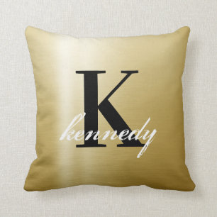 Elegant Luxury Gold Satin Shimmer Monogram Name Cushion