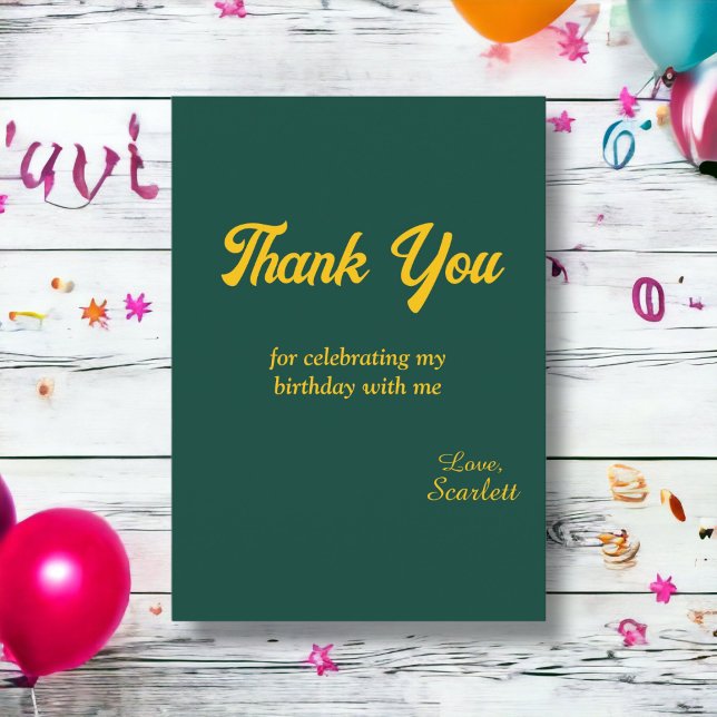 Elegant Luxury Green And Gold Modern Birthday Thank You Card (Creator Uploaded)