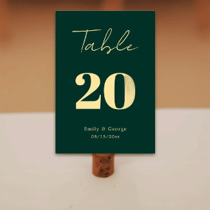 Elegant Luxury Green Gold Script Modern Wedding Table Number