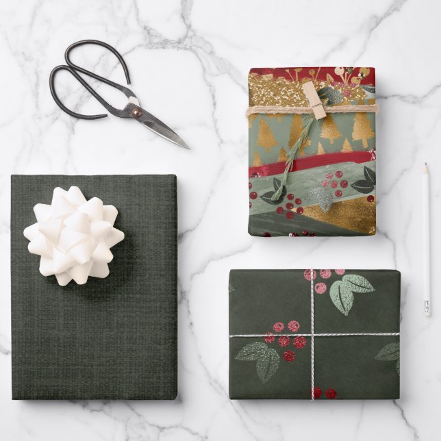 Elegant Luxury Green Red Gold Christmas Holiday  Wrapping Paper Sheet (Front)