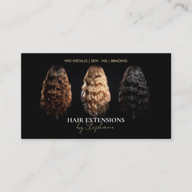 Elegant Luxury Hair Extensions Wig Installs Photo Business Card (Front)