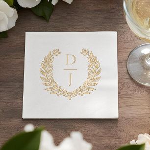 Elegant Luxury Hand Drawn Wreath Wedding Monogram Foil Napkins