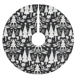 Elegant Luxury Holiday Evergreen Forest & Floral Brushed Polyester Tree Skirt