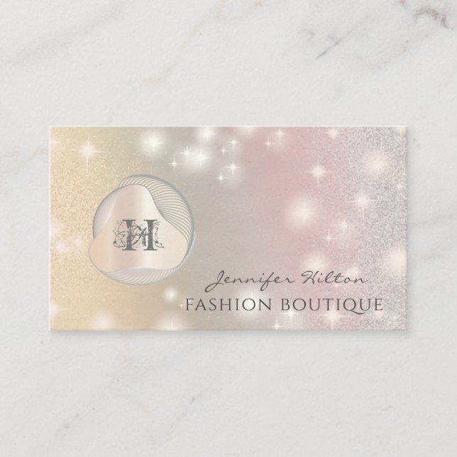 Elegant luxury  hologram abstract pearl monogram business card (Front)
