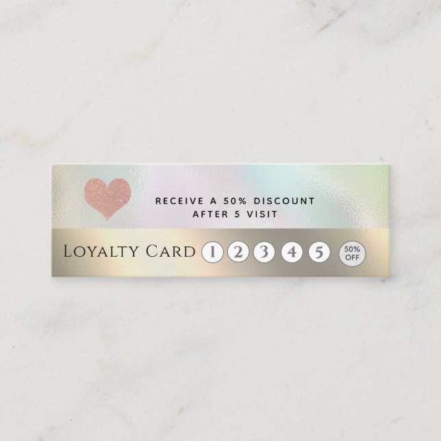 Elegant luxury holographic soft pink heart loyalty card (Front)