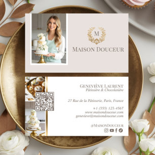 Elegant Luxury Home Baker Floral Crest Monogram Business Card