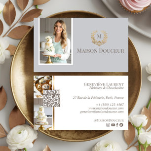 Elegant Luxury Home Baker Floral Crest Monogram  Business Card