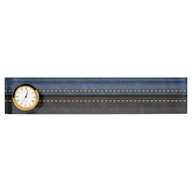 Elegant Luxury Leather Look Blue Black Nameplate (Front)