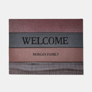 Elegant Luxury Leather Look Brown Black Doormat