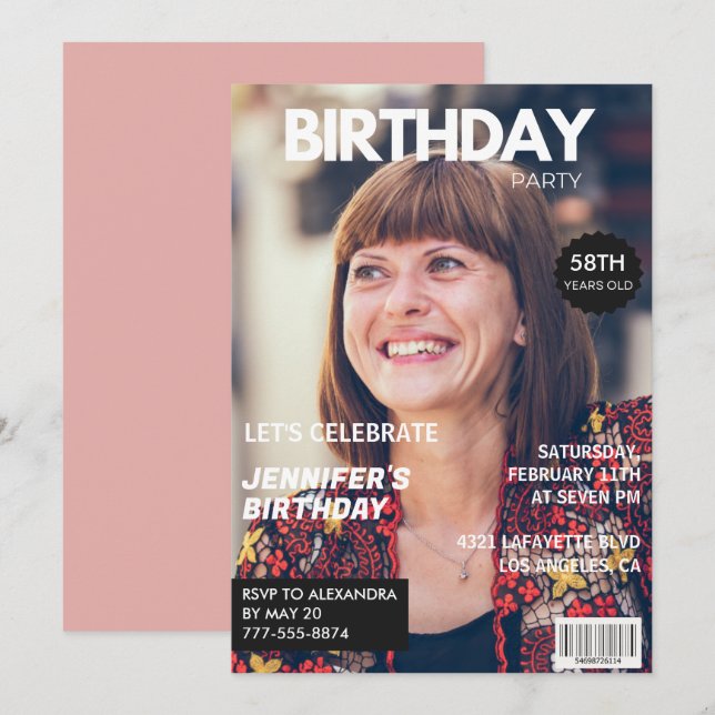 Elegant Luxury Magazine Photo 58th birthday Invitation (Front/Back)