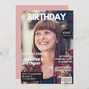 Elegant Luxury Magazine Photo 62nd birthday Invitation