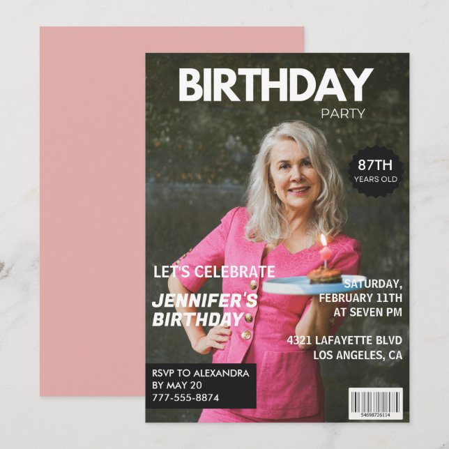 Elegant Luxury Magazine Photo 87th birthday Invitation (Front/Back)