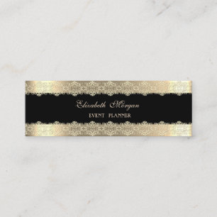 Elegant Luxury  Modern,Black,Gold Striped,Lace Mini Business Card