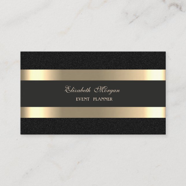 Elegant Luxury  Modern,Gold Striped,Black Business Card (Front)
