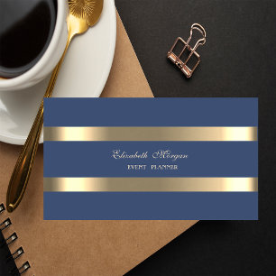 Elegant Luxury  Modern,Gold Striped,Navy Blue Mini Business Card