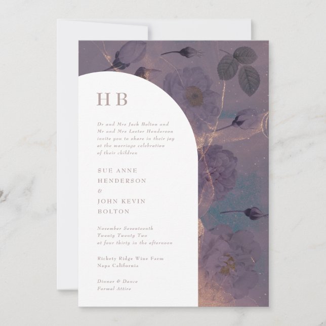 Elegant Luxury Monogram Light Boho Floral Arch Invitation (Front)