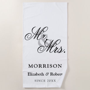 Elegant Luxury Mr and Mrs Newlyweds Beach Towel