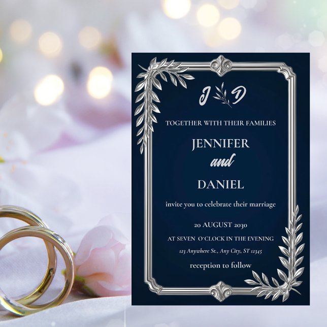Elegant Luxury Navy Blue and Silver Wedding Invitation (Creator Uploaded)