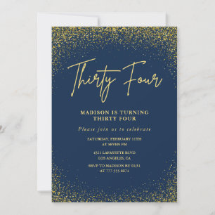 Elegant Luxury Navy Gold Glitter 34th birthday Invitation