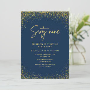 Elegant Luxury Navy Gold Glitter 69th birthday Invitation