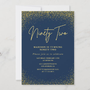 Elegant Luxury Navy Gold Glitter 92nd birthday Invitation