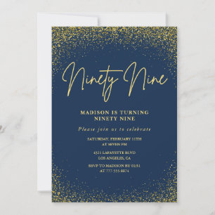 Elegant Luxury Navy Gold Glitter 99th birthday Invitation
