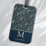 Elegant Luxury Navy Gold Leaf Monogram Luggage Tag<br><div class="desc">An elegant design for your luggage</div>