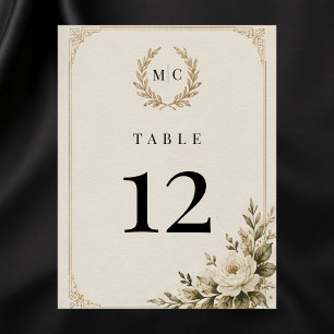 Elegant Luxury Old Money Wedding Table Number Card