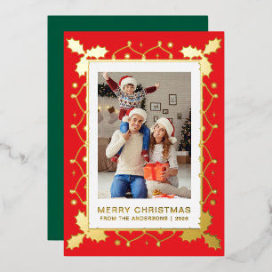 Elegant Luxury Ornate Frame 1 Photo Christmas Foil Holiday Card