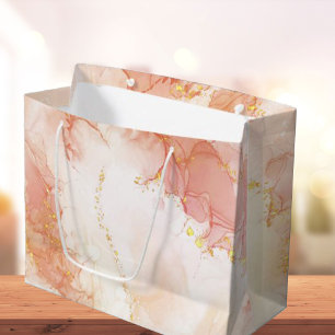 Elegant Luxury Peach and  Gold Marble Effect Large Gift Bag