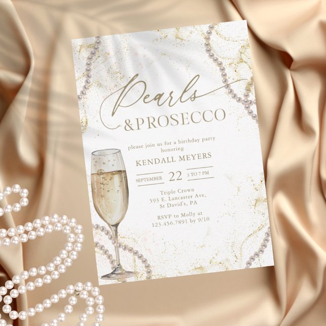 Elegant Luxury Pearls and Prosecco Birthday Invitation (Creator Uploaded)