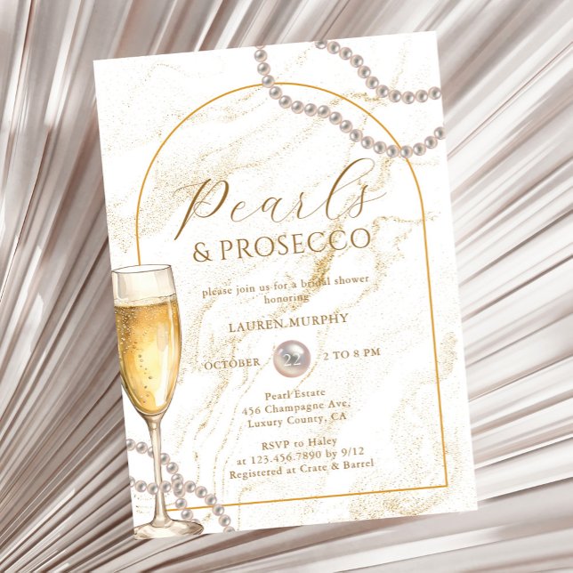 Elegant Luxury Pearls and Prosecco Bridal Shower Invitation (Creator Uploaded)