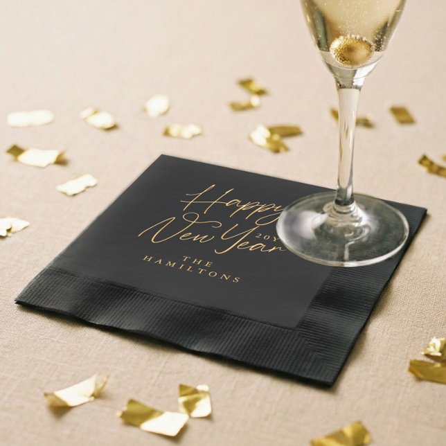 Elegant Luxury Personalized Happy New Year Script Foil Napkins (Elegant Luxury Personalized Happy New Year Script Foil Napkins)
