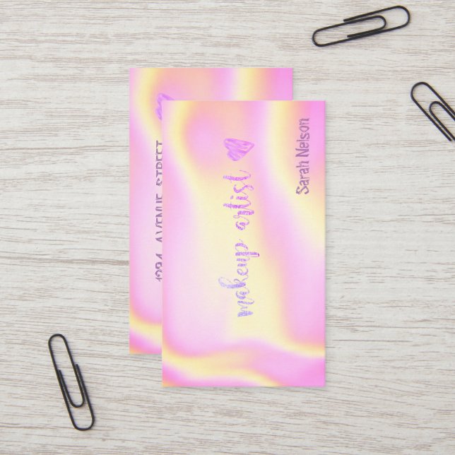 Elegant Luxury Pink Sweet Holographi  Business Car Business Card (Front/Back In Situ)