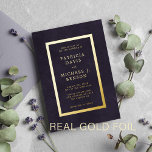 Elegant luxury purple gold foil typography wedding<br><div class="desc">Simple classic modern dark purple and gold metallic real foil frame minimalist typography wedding invitation on a vintage style antique distressed looking background.             The invite is suitable for an elegant modern classy luxury wedding ceremony and reception.</div>